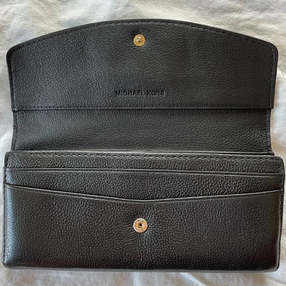 Michael Kors Jet Set Slim Flap Pebbled Leather Wallet Black - Picture 7 of 16